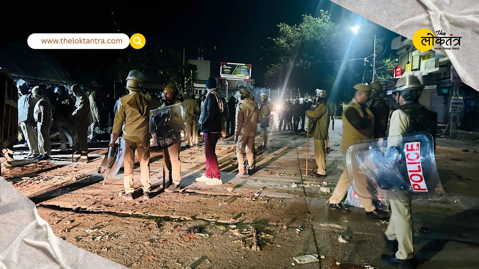 Violence erupted late at night outside a mosque in Jaipur, leaving six police officers injured in stone-pelting