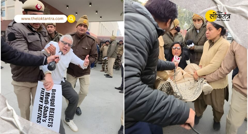 TMC MPs protest outside the Home Ministry against the alleged misuse of the ED; Delhi Police take them into custody.